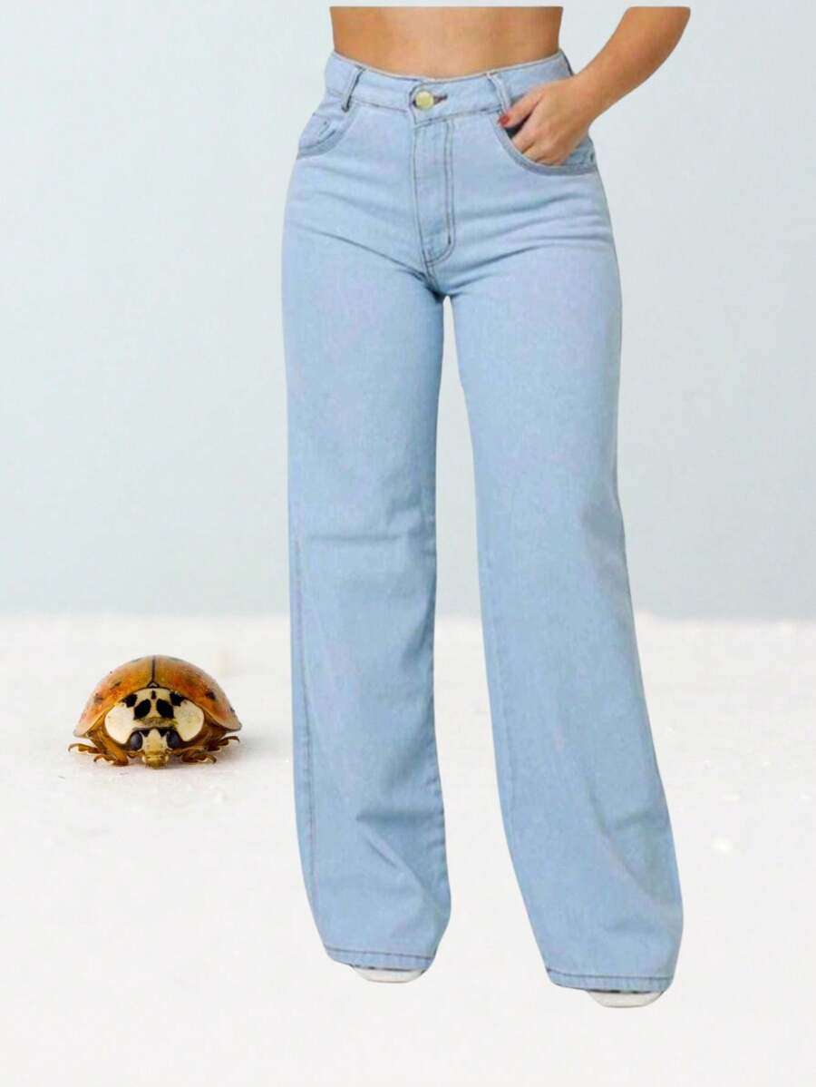 WIDE LEG PLAIN PANTS FOR YOUTH - Light Wash - View 1