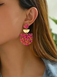 1 paire de boucles d'oreilles pendantes de style bohémien, texture semi-circulaire simple multicolore pour femmes. Nouveaux accessoires de mode pour mariage, fête, Thanksgiving, Nouvel An, cadeau de vacances