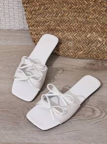 Women's Flat Sandals With Bow Decor, Open Toe, Non-Slip Sole, Fashionable & Comfy Roman Style Slippers, Suitable For Indoor, Leisure And Occasions