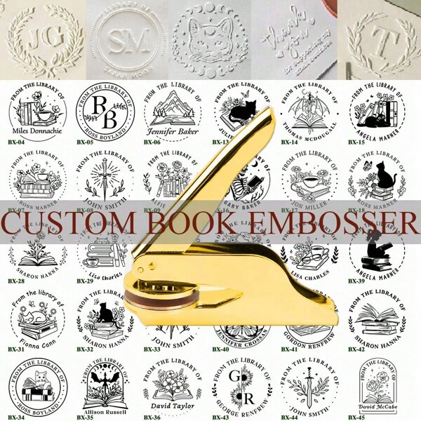 1PC Custom Embosser, Personalized Book Embosser, Book Embosser, Custom Book Embosser, Book Lover Gift, Paper Embosser-Gold, Ornamental, Reusable, Multi-Functional, Modern, Colorful Clients, Students, For Business/Work/Office, For School, School Supplies, For Teenagers, Junior High School Students, Middle School Students, High School Senior High School Students, College Students, University Students, Freshman, Sophomore, Underclassmen