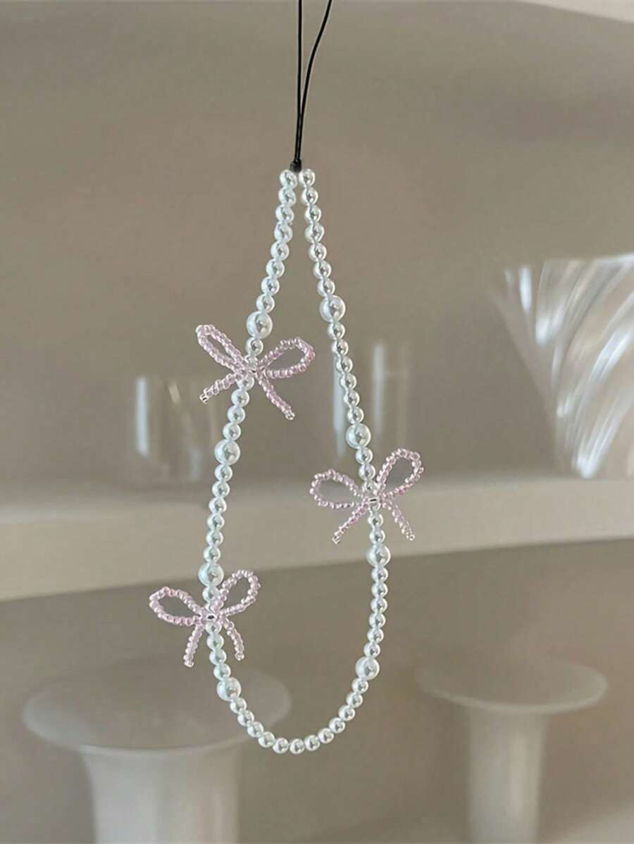 Handmade Exquisite Crafted  CCD Camera Style Lanyard Chain, Creative Phone Charm Gifts For Mother, Family, Friends, Birthday, Holiday Phone Chain - Pink 3D Bow Pearl Lanyard - View 1