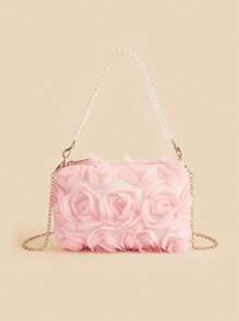 New Pearl Flower Decor Evening Clutch Handbag, Shoulder/Cross-Body Bag For Formal Dresses