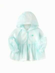 Balabala Girls' Lightweight Hooded Jacket, Fresh Summer Layer - White Green Tone - View 1