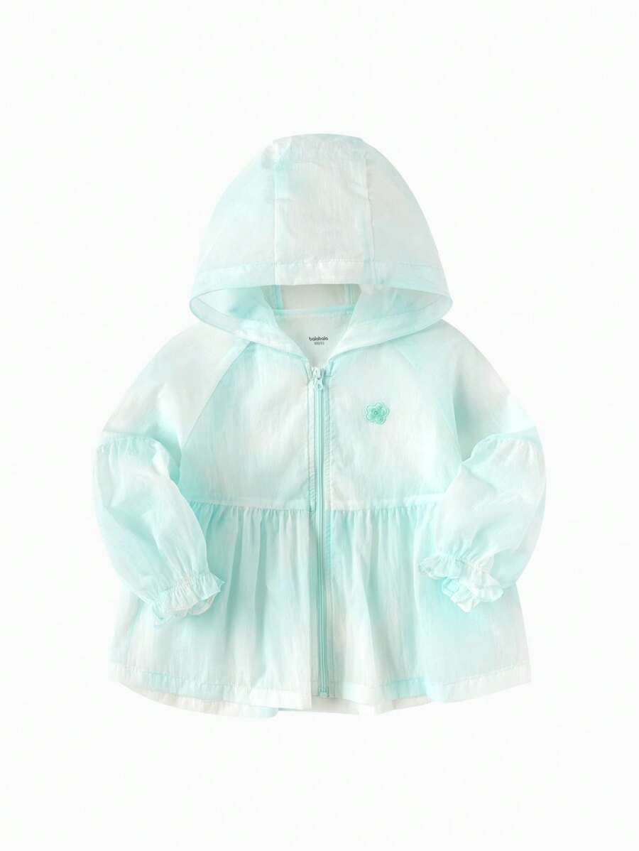 Balabala Girls' Lightweight Hooded Jacket, Fresh Summer Layer - White Green Tone - View 1
