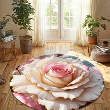 1pc Pink Rose Floral Print Carpet, Soft & Comfortable Flannel Rug, Wedding Ceremony Rug, Non-Slip Sponge Rug, Decorative Rug, Machine Washable, Suitable For Entryway, Kitchen, Bedroom, Living Room, Coffee Table, Garden, Closet, Laundry Room, Bathroom - Multicolor - View 2