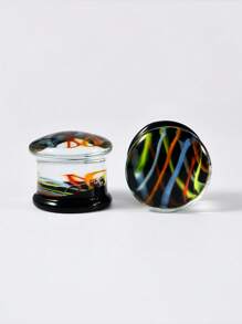 1 Pair Glass Waist Drum Ear Gauge Transparent Lines Black 8- 25mm Stretcher Expander Piercing Body Jewelry