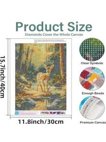 Diamond Art Kit, Deer 5D Diamond Painting Kit, DIY Gem Art Full Diamond Diamond Round Diamond Craft Kit For Home Wall Decoration Gifts - 彩色 - 查看 2