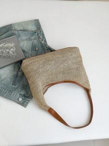 Bolso de hombro de mujer tejido de paja de moda