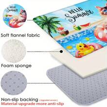 1pc Creative Summer Multicolor Pool Kitty Printed Doormat, Soft Non-Slip Absorbent Machine Washable Anti-Fatigue Kitchen Mat, Rectangular Low Pile Rug For Living Room, Bedroom, Kitchen, Laundry Room, Holiday Home Decor