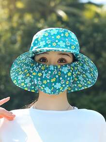 Sonnenhut mit integrierter Gesichtsmaske, atmungsaktiv, windbeständig, nicht dehnbar, geeignet für Outdoor-Radaktivitäten