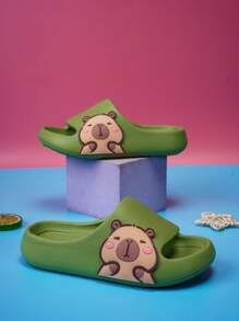 儿童柔软泡沫滑梯凉鞋，防滑轻便可爱休闲拖鞋，适合男孩和女孩，速干带简约纯色厚底沙滩拖鞋 - 綠色 - 查看 11