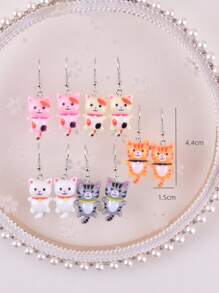 5 Pairs Fashionable Cute Cat Animal Dangle Earrings, Party Jewelry Accessories For Women