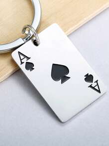 6pcs/Pack Stainless Steel & Acrylic Playing Card Key Chain - Heart Shaped Ace Of Hearts Design, Backpack Hanger, Casual Daily Accessory - Multicolor - View 12
