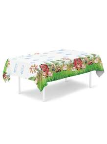 1 pezzo Tovaglia da 220x130cm con motivi di animali da fattoria, forniture per feste di compleanno a tema fattoria, decorazioni per feste a tema fattoria con casa rossa, mucca, cavallo, pecora, tovaglia rettangolare per decorazioni per feste di compleanno