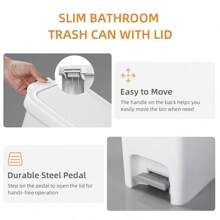 MOPALL Slim Bathroom Trash Can With Lid Soft Close, Garbage Can With-Up Lid & Step On Foot Pedal, Small Trash Bin Trashcan Waste Basket Toilet, Office, Bedroom, Kitchen, Living Room 1.9 Gallon - 2.7 Gallon - View 5
