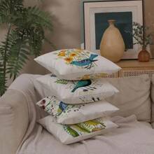 4pcs Set Vibrant Throw Pillows| Spring Birds & Blooms Decorative Pillow Covers - 17.7x17.7 Inch, Vibrant Nature-Themed Throw Cushion Cases, Zippered, Polyester, Hand Wash Only - Perfect For Sofa, Bed, Couch, And Office Decor, Pillows Decorative - Multicolor - View 3