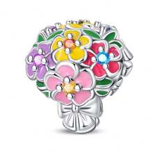 1 pieza Compañero permanente del amor, romántico rosa corazón de rosa de amor, lazo de amor, broche fijo, ramo de amor, gato y flor, cuentas de flor, colgante adecuado para pulsera de serpiente, collar, llavero, cuentas plateadas adecuadas para hacer joyería DIY, regalo de aniversario, Navidad, para chicas, pareja, regalo del Día de San Valentín