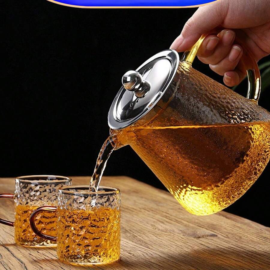 1pc Hammered Transparent Glass Teapot, Heat-Resistant Household Glass Kettle, Filtered Tea Pot, Thick Glass Tea Pot - Transparent White - View 1