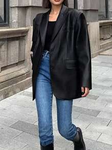 Nueva chaqueta blazer negro, holgada, retro y clásica para mujer. Prenda de vestir urbana, adecuada para otoño e invierno. Este blazer de alta calidad presenta un diseño de solapa pico, emanando un aire de lujo. Es un artículo muy versátil y personalizado, apropiado para diversas ocasiones importantes como fiestas, escenarios, citas, bodas y otros eventos. Festival de mujeres