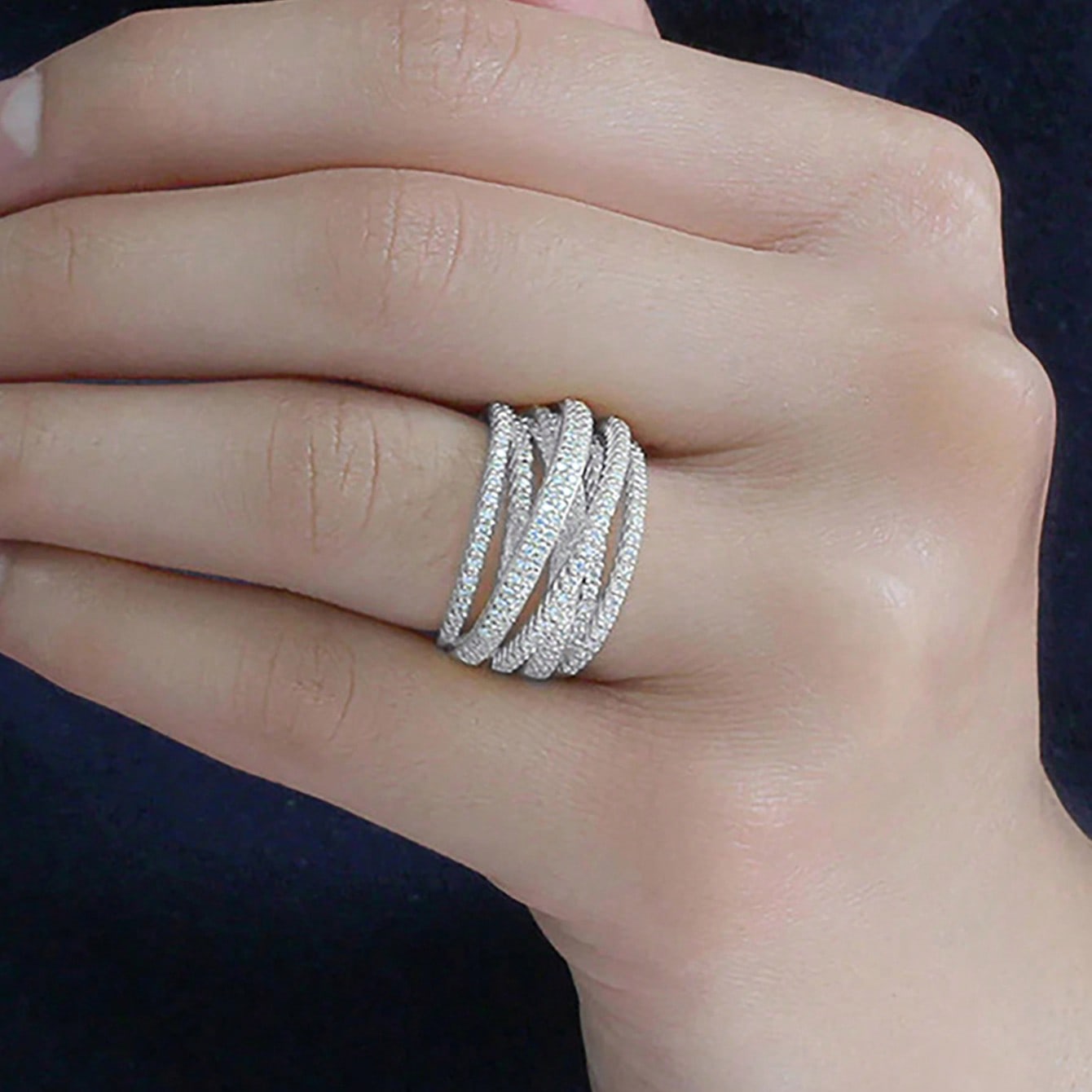 Pieza Anillo de cruz vintage multicapa, plata de ley 925, regalo de joyería elegante para mujeres en el Día de San Valentín
