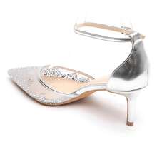 Tacones altos de punta con decoración de rhinestones, elegantes y de moda - Plateado - Ver 4