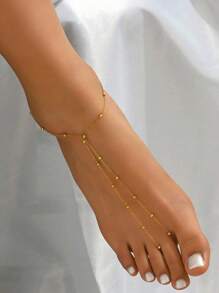 1 件 18K 镀金不锈钢时尚脚趾链，适合女性，时尚旅行和海滩度假（珠子数量随机） - 金色 - 查看 4
