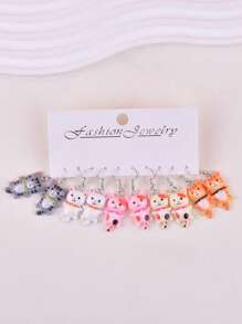 5 Pairs Fashionable Cute Cat Animal Dangle Earrings, Party Jewelry Accessories For Women