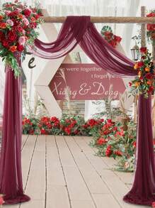 1Pc/2Pcs Wine Red Wedding Mesh Valance,Polyester Gauze Tulle Curtain, Soft Gauze Drapes,75*300/75*600cm Hanging Sheer Curtains,Versatile Curtains,Yard Cloth,DIY Rustic Wedding Accessories,Wedding Party Decoration Supplies,Engagement Party Background Decoration, Home Decor,Indoor Outdoor Decor, Easy To Hang
