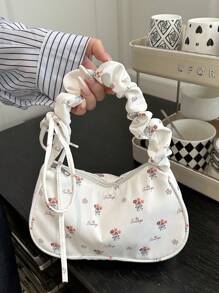 Bolso de hombro/bandolera de alta calidad con estampado de florecitas diminutas y volantes en forma de nube, de gran capacidad, con diseño minimalista y elegante, modelo 2025