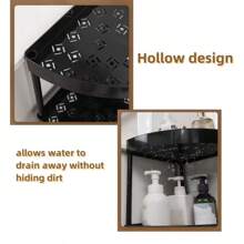 1 estante de almacenamiento de baño de esquina de tres pisos, estante de esquina de escritorio, estante de esquina triangular de estante de almacenamiento de cocina multifuncional, estantería, montaje simple, material plástico engrosado, se puede usar en capas - Negro - Ver 4