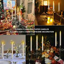 24 Pack Flameless Taper Candles In Candleholders With Remote Timer , LED Candlesticks Flickering, Battery Operated Candles, 10.6 Inches For Home Christmas Wedding Celebration Decor, Ivory