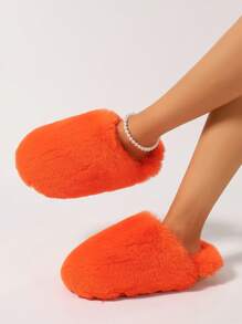 Men And Women's Fuzzy Scuff Slippers Memory Foam Winter House Slippers Bedroom Shoes Scuff Indoor Warm Slip On Soft Comfy Memory Foam Non-Slip Indoor House Shoes Faux Fur Slip Ons Faux Fur Slip Ons, Fluffy House Slippers For Women With Non-Slip Sole, Soft Plush Indoor Slippers - 橘色 - 查看 2