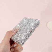 1/2pcs Glass Crystal Rhinestone White Credit Card Holder, Metal Anti-Magnetic Accordion Card Case, Card Slot Name Card Holder, Driver's License Sleeve, Bank Card Storage ID Case, Ceramic Crystals, High-End Multi-Facet Glass Crystals, Artificial Glass Crystals, Suitable For Office, School, Home