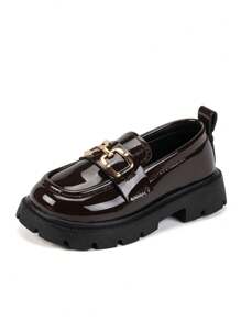 1 Pair Simple Girls' Lightweight Flat Loafers, Princess British Style, All Season - Brown - View 7