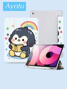 可爱企鹅保护套兼容 iPad 10.2 英寸 2021/2020 iPad 第 9/8 代，兼容三星 Galaxy Tab A8 10.5 英寸 2022，标签保护套，带笔架，支持自动睡眠/唤醒盖 - 彩色 - 查看 4