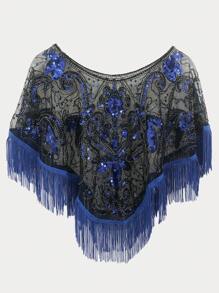 1pc Women's Beaded Sequin Shawl Evening Wrap, Retro Style Lightweight Sparkly Short Bolero - Multicolor - View 17