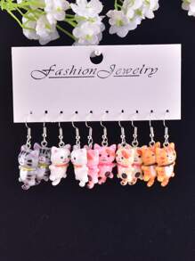 5 Pairs Fashionable Cute Cat Animal Dangle Earrings, Party Jewelry Accessories For Women