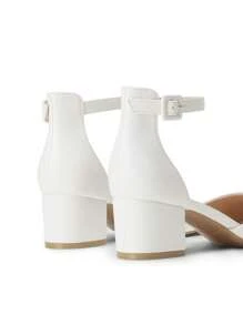 Women's Ankle Strap Chunky Heel Pumps Closed Round Toe Low Block Heels Elegant Simple Wedding Office Party  Dress Shoes - 白色 - 查看 5