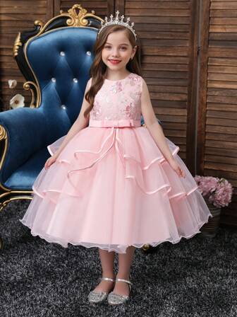Lyxiga korta festklänningar för flickor, Flower Girl-klänning för bröllop, födelsedagar, hela säsongen