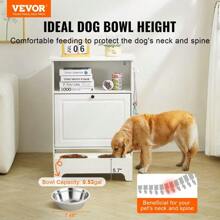 Elevated Dog Feeding Station With Two Bowls And Storage Cabinet For Food And - White - View 3