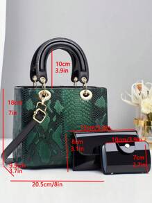 Elegant Women's Crocodile Textured Mini Handbag - Green - View 3