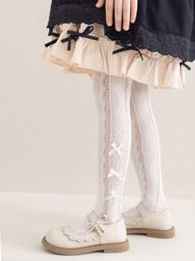 1 buc colanți din plasă cu fundă scobită din scoarță pentru fete, colanți personalizați la modă, respirabili, moi și confortabili, potriviți pentru zi cu zi, cadouri de sărbători, înapoi la școală, culoare/stil aleatoriu