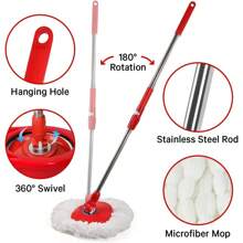 Spin Mop And 7LT Bucket Floor Cleaning System With 3 Extra Microfiber Mop Replacement Refills - Labor-Saving Foot Pressure Spin Mop With Adjustable Stainless Steel Handle For Floor Cleaning - 1 - Xem 4