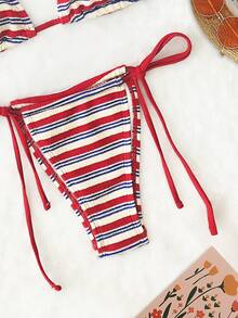 PEPPERMOLLY New Soft Stripe Terry Cloth Adjustable Strappy Crisscross Back Sexy Bikini Set, Summer Beach Fashion Swimwear For Women
