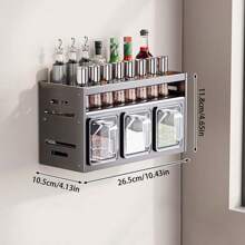 1pc Wall-Mounted Spice Rack Organizer - Rust Resistant, No Drill Installation, Includes Spice Box And Jar, Ideal For Kitchen Storage, Spice Jars - 灰色 - 查看 13
