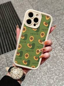 1 pieza Funda de teléfono con tacto, diseño vertical a rayas, ilustración de aguacate dibujada a mano bonita, carcasa suave de TPU blanco a prueba de golpes compatible con iPhone 16, 15, 14, 13, 12, 11 Pro Max/Redmi/Infinix/Vivo/OPPO/Honor