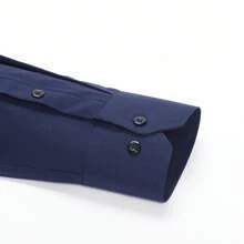 Men's Long Sleeve Dress Shirt, Good Quality, Slim Fit, Microelasticity - Navy Blue - View 3