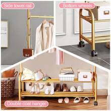 Vincidern Gold Clothing Rack With Wheels, Double Layer Shelf, Heavy Duty, 39.4W Inches, For Clothes, Shoes, Bags Coat Rack Back To School Travel Essentials Room Decor, Home Decor, Bedroom Decor Storage Organization And Storage