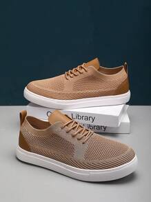 Men Casual Sport Sneakers, Low-Top Breathable Fabric Men's Flat Skateboard Shoes, Retro Solid Color Men's Mesh Casual Shoes, EVA Soft Bottom Lightweight Outdoor Street Skateboard Shoes