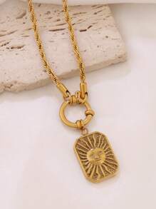 1pc Stainless Steel Moon Pendant Necklace For Women Fashion Engraved Square Charms Twist Chain Necklaces Jewelry Gift